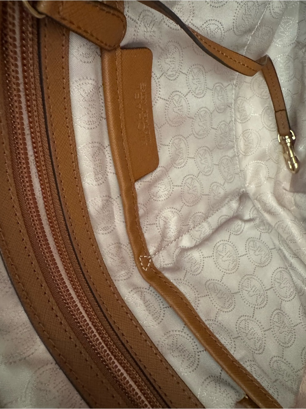 Michael Kors Beige Nylon Tote with Brown Leather Trim and Gold Hardware - Picture 11 of 14